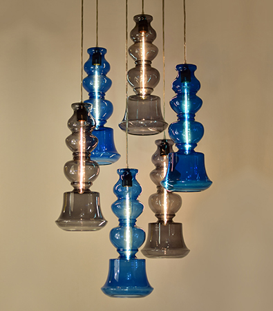 Ilke Lamp in Blue & Grey Blown Glass by Sahil & Sarthak